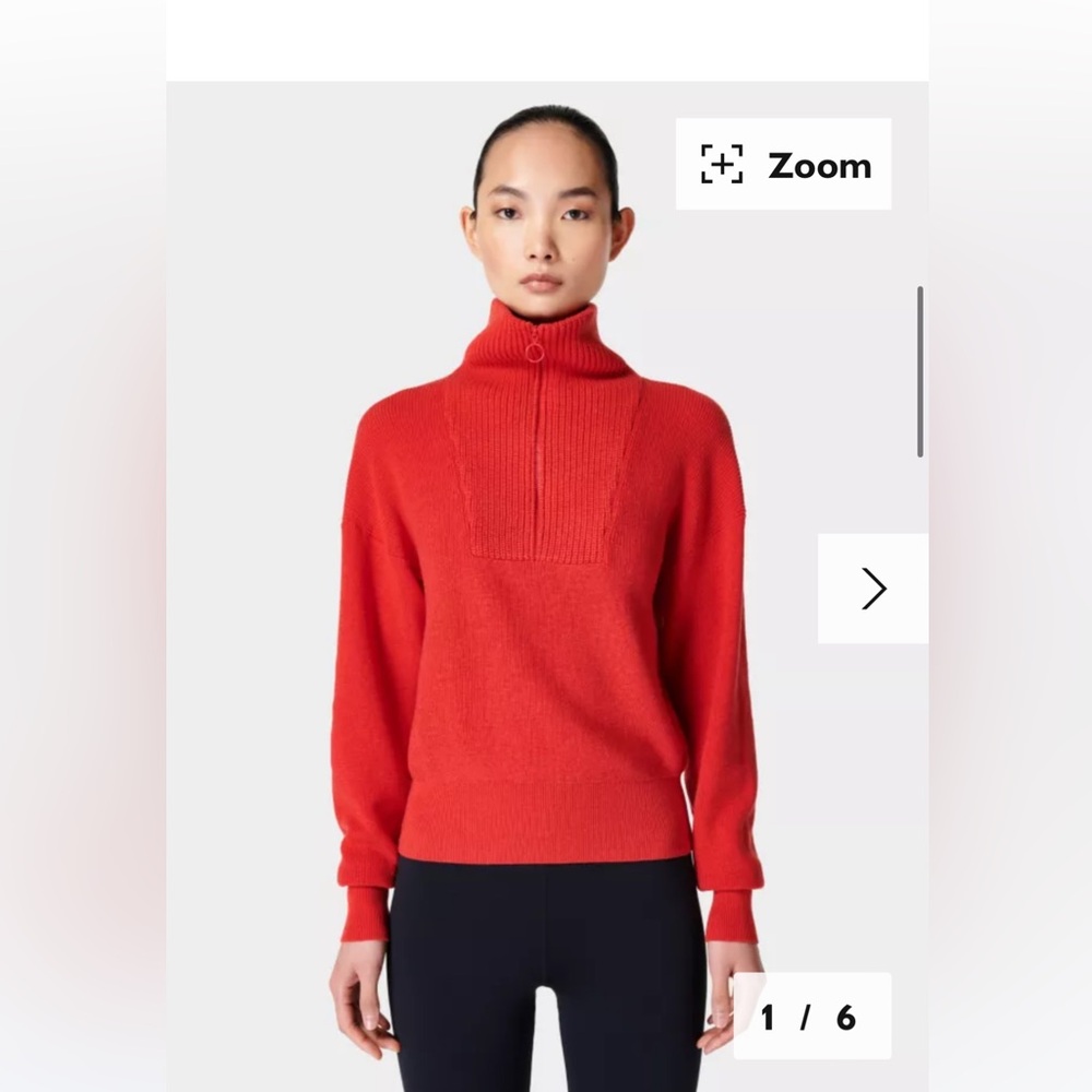 Sweaty Betty Modern Textured Knit Half Zip Sweater Red Size M NEW WITH TAG
